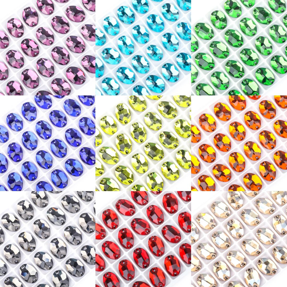 

Мягкий овальный стеклянный страз цвета AB с двумя отверстиями, пришивные украшения для одежды и DIY-крафт-проектов. 11x16mm, 36 pieces/bag