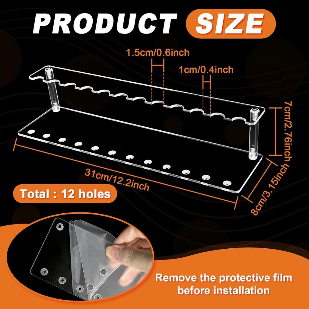 Clear Pen Display Stand 1.5cm 12-Slots Pen Holder Stand Pencil Display Rack Pen Stand Organizer for Pencil Makeup Brush Eyebrow