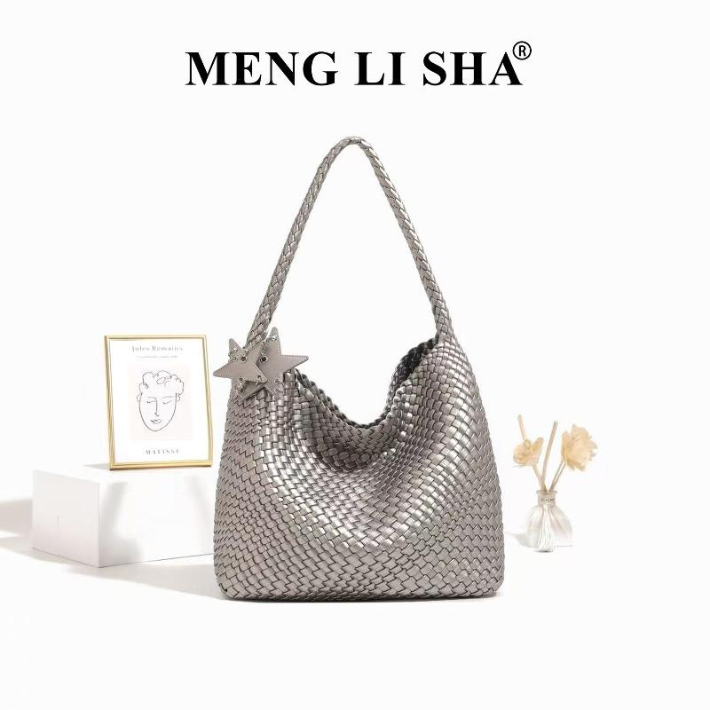 

OEM new women s commuter woven bag tote bag large capacity versatile simple shoulder bucket bag срібний