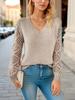 V-Neck Crochet Jacquard Sweater: Women's Loose Fit, Long Sleeve Pullover for Spring & Autumn