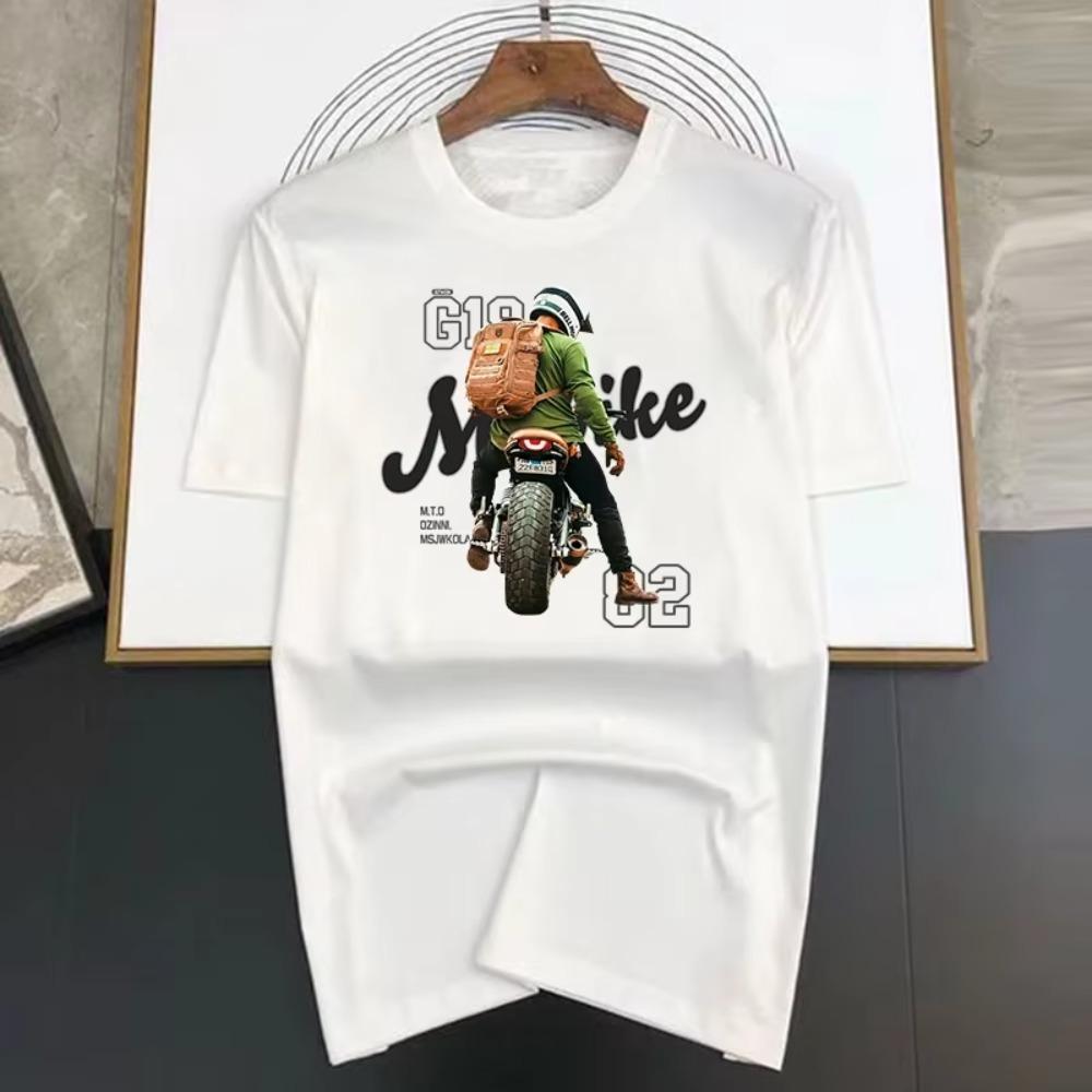 Luxury Motorcycle Back Print T-shirts Summer Men's Tshirt O-Neck Short Sleeve 100% Cotton Street Fashion Casual Top Women's Y2K
