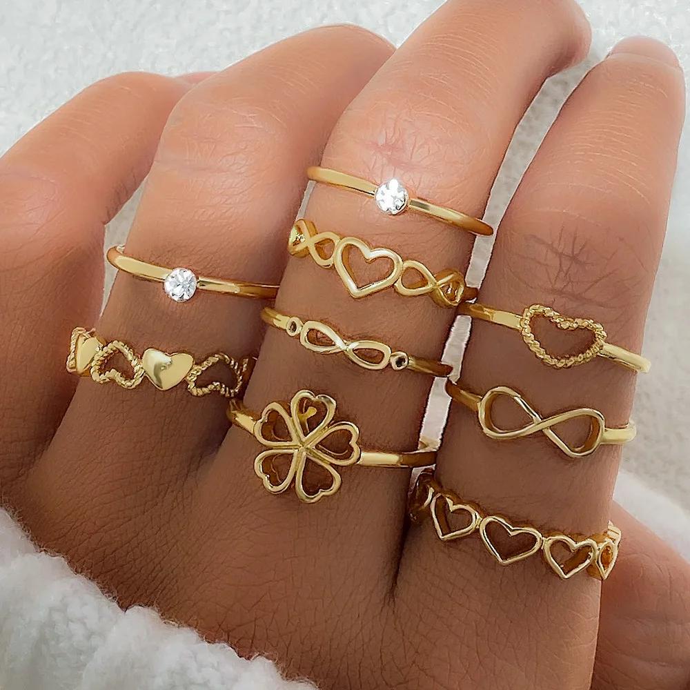 New Fashion Creativity Resin Wine Red Large Size Turn The Finger Rings Five-Piece Set for Wonen Inlay Zircon Rings Set Zircon
