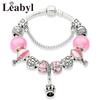 New Valentine's Romantic Pink Heart Charm Bracelet & Bangle Fine Crystal Diy Bead Bracelet Jewelry for Women Girl Gift