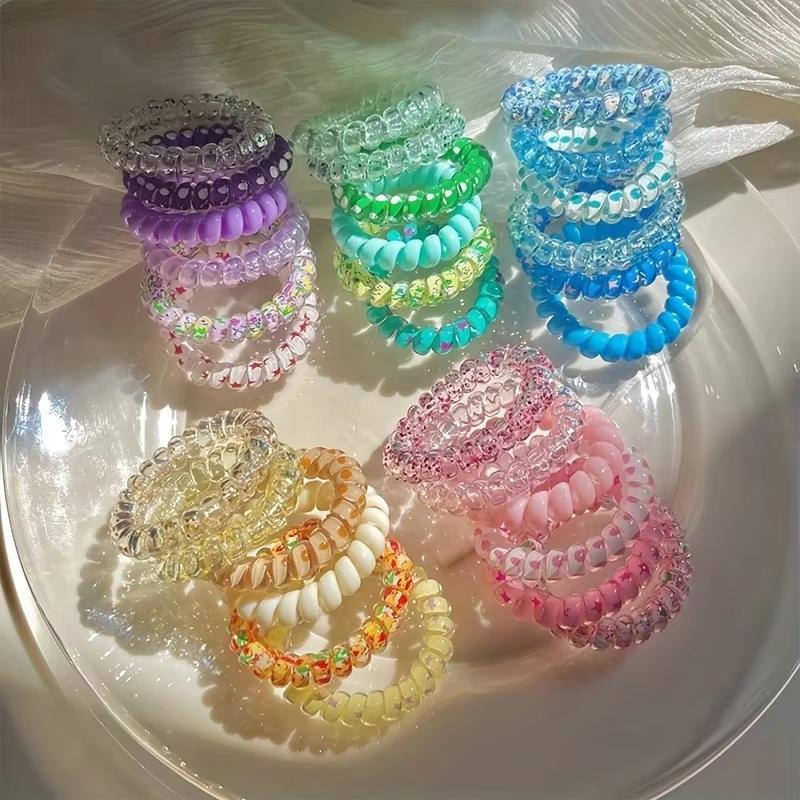 6Pcs Vibrant Playful Gradient Color Phone Line For Girls High Elasticity Headband Tied Bun Hair Loop Rubber Band Headband