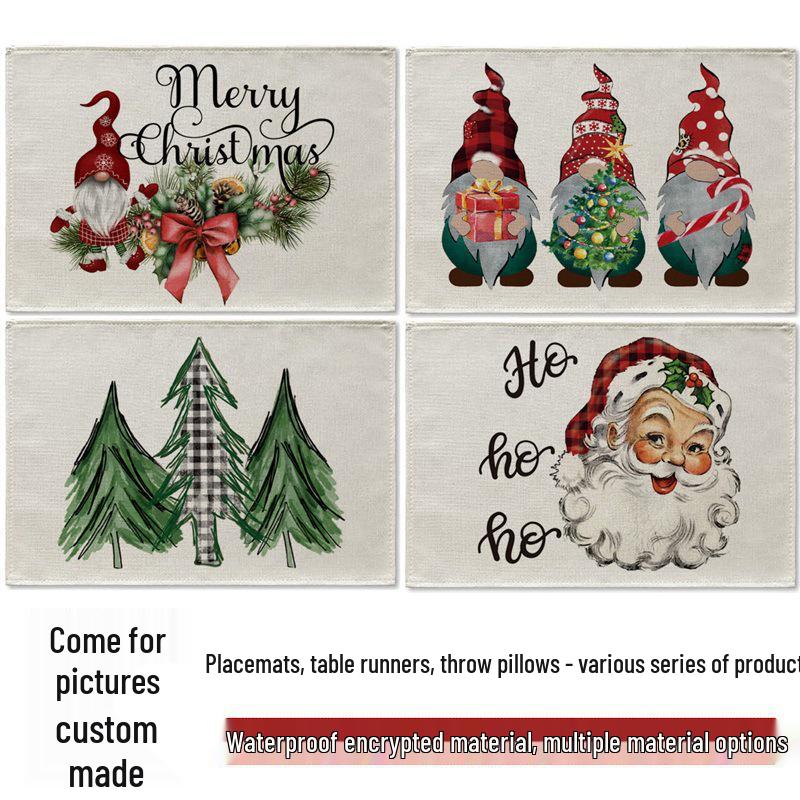 Waterproof Christmas Floral Linen Table Set: Tablecloth, Napkin, Mat 46x31 cm