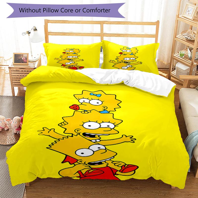 3pcs The Simpsons Bedding Set Duvet Cover Closure Includes 1 Duvet Cover & 2 Pillowcases, Soft and Comfortable for All Seasons.