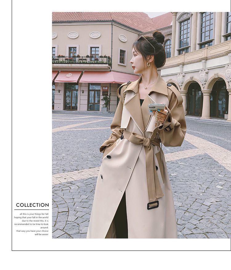 Women's High-End Color Block Trench Coat, Mid-Length, Autumn 2024 Collection
