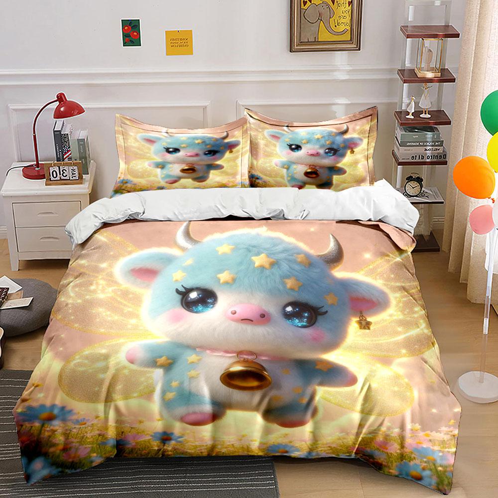 Ensemble de housse de couette Bleu Rêveur Veau aux Ailes Lumineuses Avec Design d'Impression 3D Ensemble de Literie Doux en Polyester Confort Toutes Saisons EU Twin 135X200cm&set