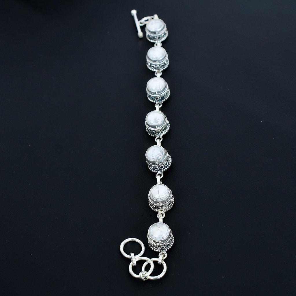 Natural Howlite Bracelet 925 Sterling Silver Bracelet Adjustable Chain Bracelet Handmade Boho Bracelet Howlite Gemstone Jewelry Engagement Gifts