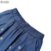 ZANZEA Women Summer Casual Elastic Waist Loose Print Shorts