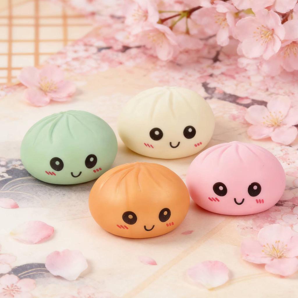 Cute Dumpling Stress Ball With Steamer Colorful Squishy Bun Sensory Toy For Anxiety Relief, Squeeze Dough Ball For Adults&Kids