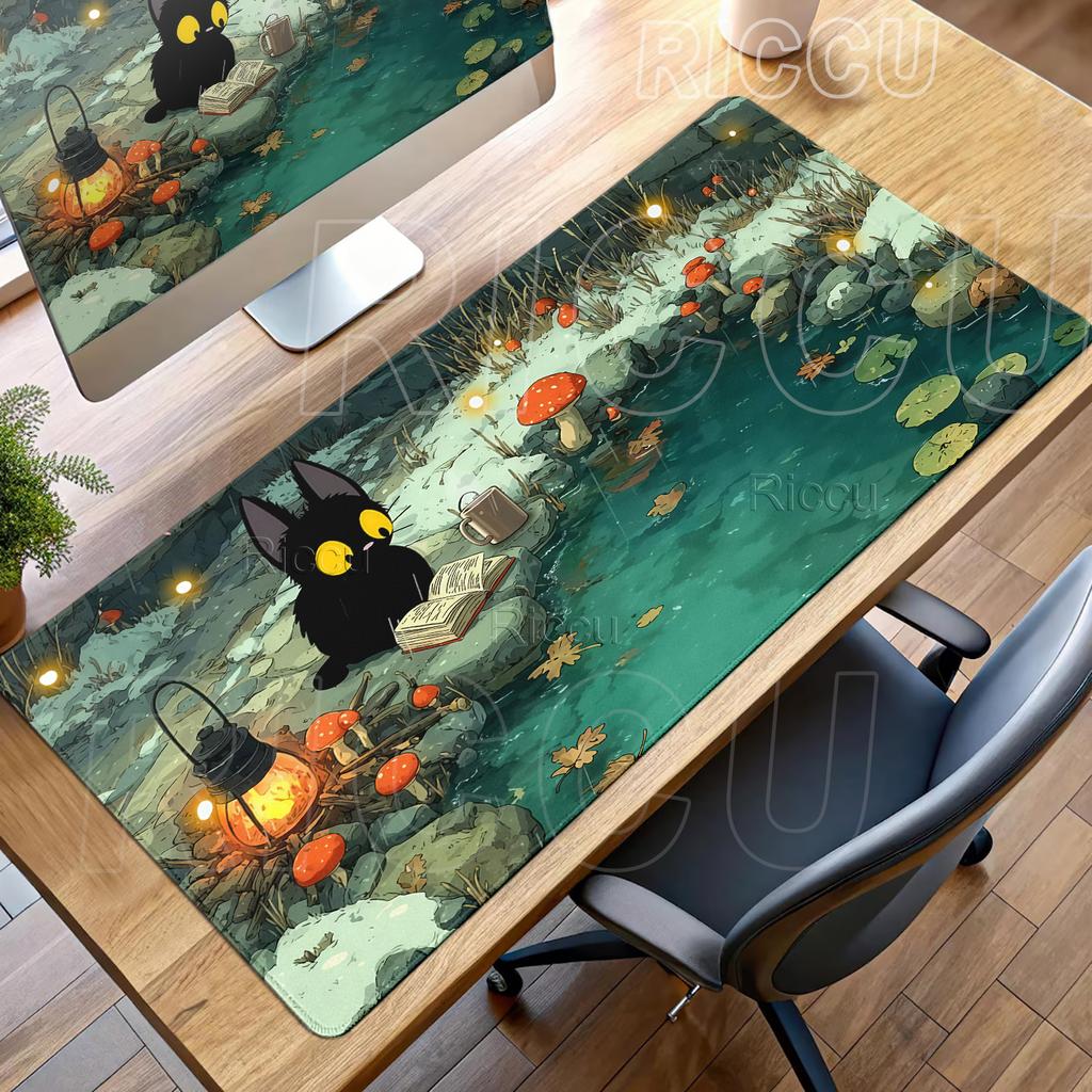 Cute Black Cat Mouse Pad Large Computer Office Game Table Mats XXL Rubber Non-slip Gaming Keyboard Accessories Extended Desk Rug