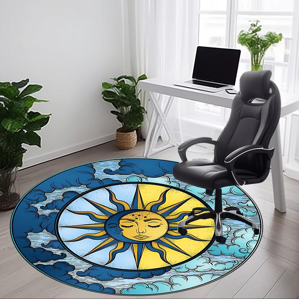 1pc Sun Moon Office Round Area Rug,  Mat Suitable For Office, Under Office Chairs Bedroom Living Room Home Decor, Room Deco