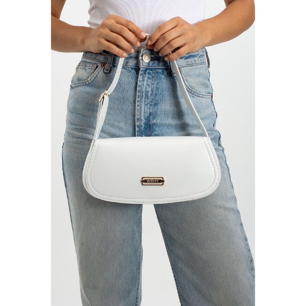 Women's Baguette Lined Snap Closure Handbag And Shoulder Bag