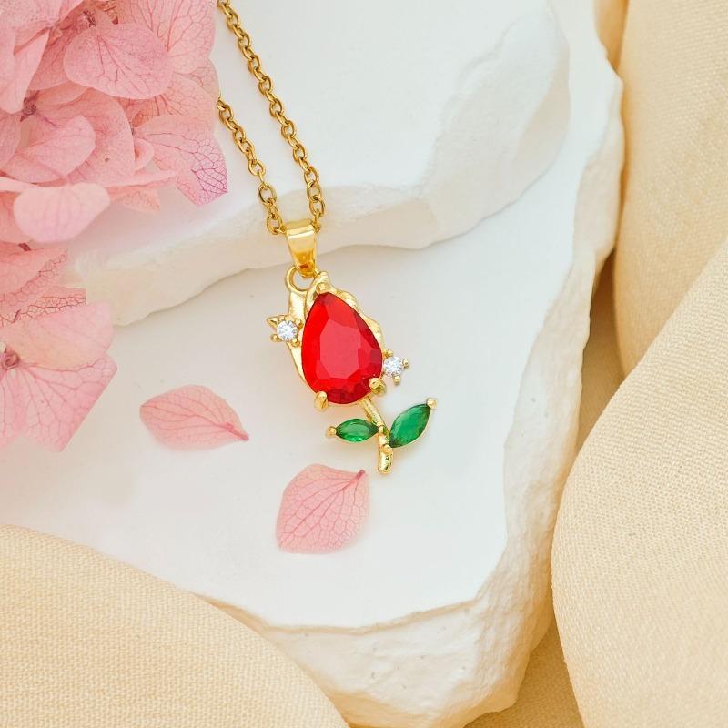 New Style Zirconia Tulip Necklace - Fashionable, Luxurious, Niche, Suitable for All Seasons and Versatile for Autumn and Winter.