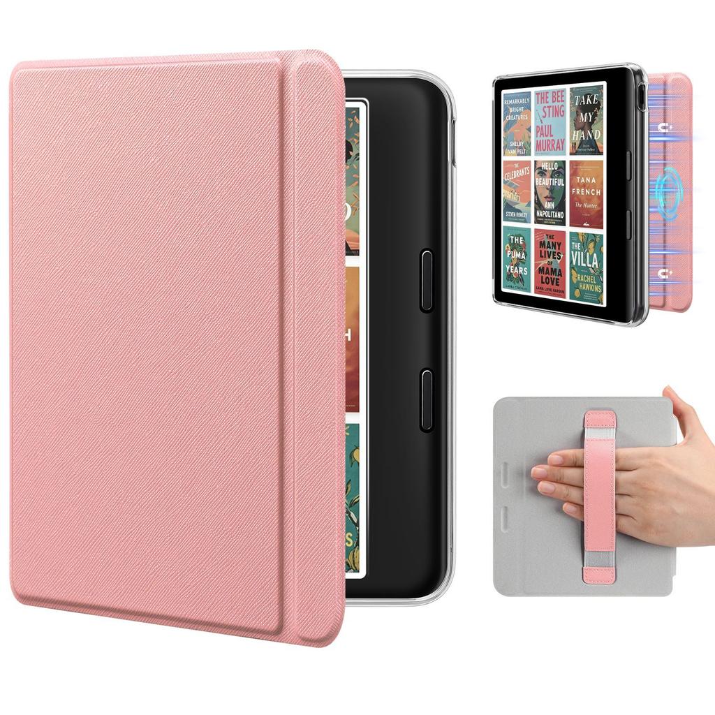 Hülle für 7" Kobo Libra Colour, Integrierter Handgurt, Schlanke Leichte PU-Leder Hartschalen-Rückseite Abdeckung