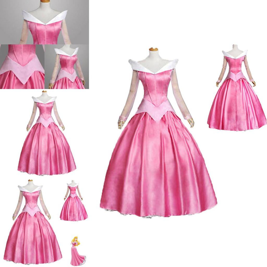 Enchanting Pink Sleeping Beauty Aurora Gown Costume For Women With Puff Sleeves