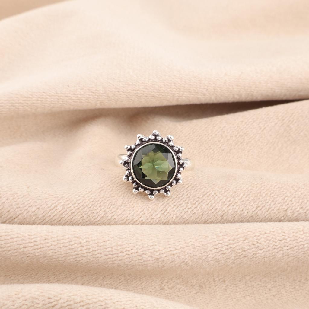 Round Green Tourmaline Gemstone 925 Sterling Silver Jewelry Handmade Girls Ring RR-7-49