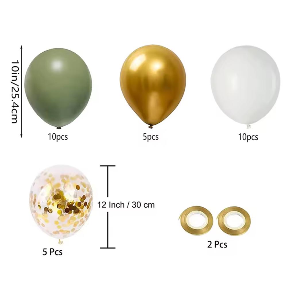 152PCS Green, Sand White, and Metal Balloon Set, Suitable for Decorating Weddings, Birthdays, Parties, and Bachelorette Parties