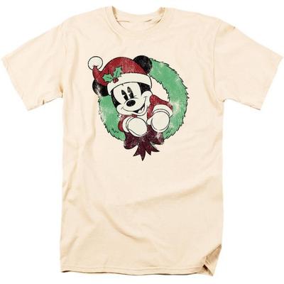 Mens Mickey Mouse Vintage Wreath Christmas T-Shirt