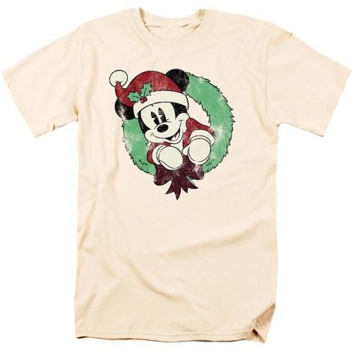 Disney Mens Mickey Mouse Vintage Wreath Christmas T-Shirt