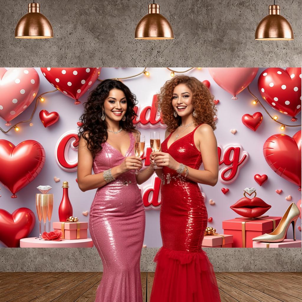 Women Celebration Backdrop Glittery Design Female Party Background Girls Party Display Gift Box Women Gathering Backdrop