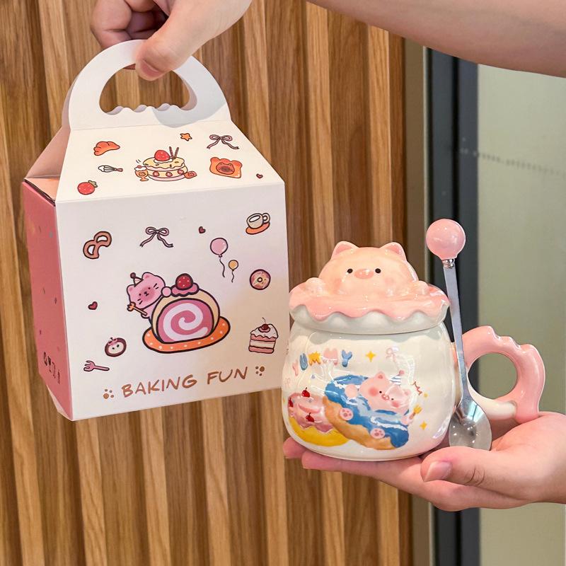 Cute mug girl pig ceramic drinking cup birthday gift souvenir gift box couple practical small gift