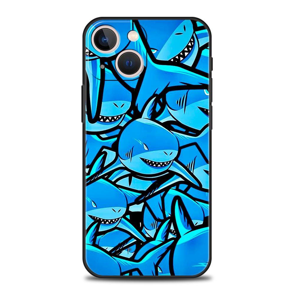 

Seaside Sharks Pattern Phone Case Cover for iPhone 17 16 15 14 13 12 11 Pro Max 17 Air Plus Shockproof Soft TPU Shell Fundas Bag iPhone 13 Pro