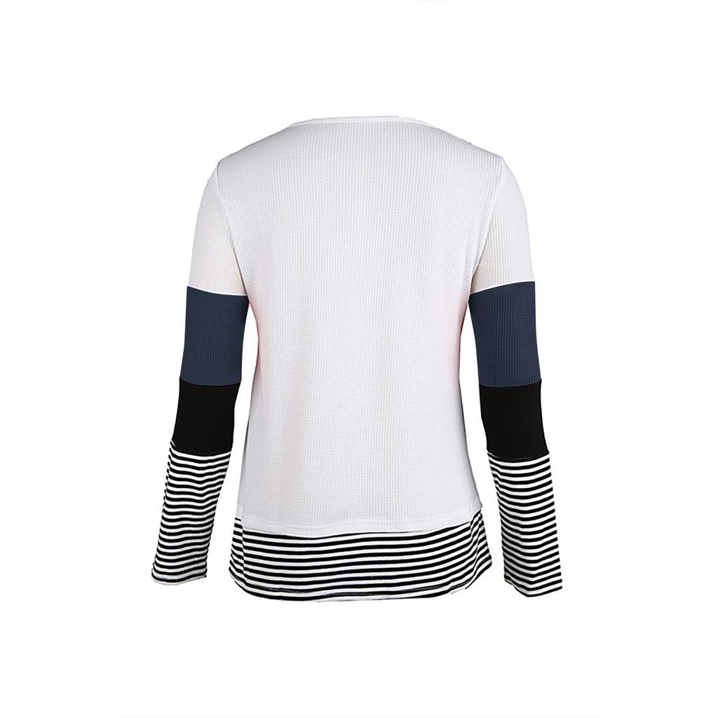 Winter Women's Long-Sleeved Striped  Stitching Sweatershirt Tops