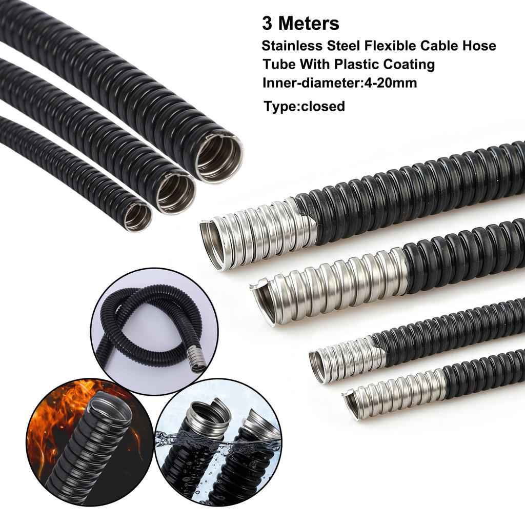 ID 4-20mm PVC Coated Liquid-Tight 304 Steel Flexible Metal Conduit for Industrial, Home Cables Management, Wiring and Protection - 3 Meters
