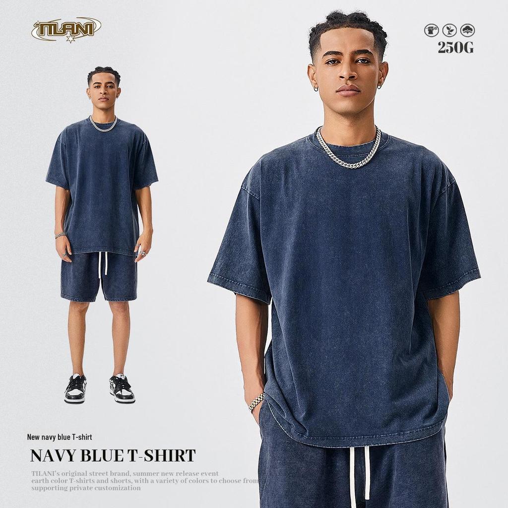 TILANI Men's Retro Washed Cotton Short-Sleeve T-Shirt