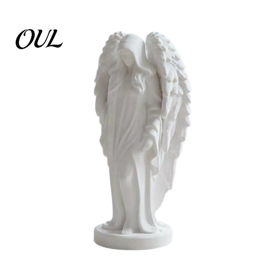 Handcrafted 3D Printed Ornament Hooded Angel Figurine, Elegant White Winged Statue, Resin Statue for Bedroom European Style Minimalist Desktop