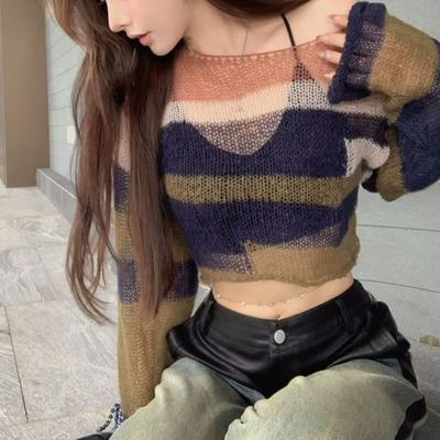 Dámský základní top s designem, pletený, pruhovaný, s odhalenými zády, s jedním ramenem, zakrývací košile pro čistou touhu a pikantní dívku