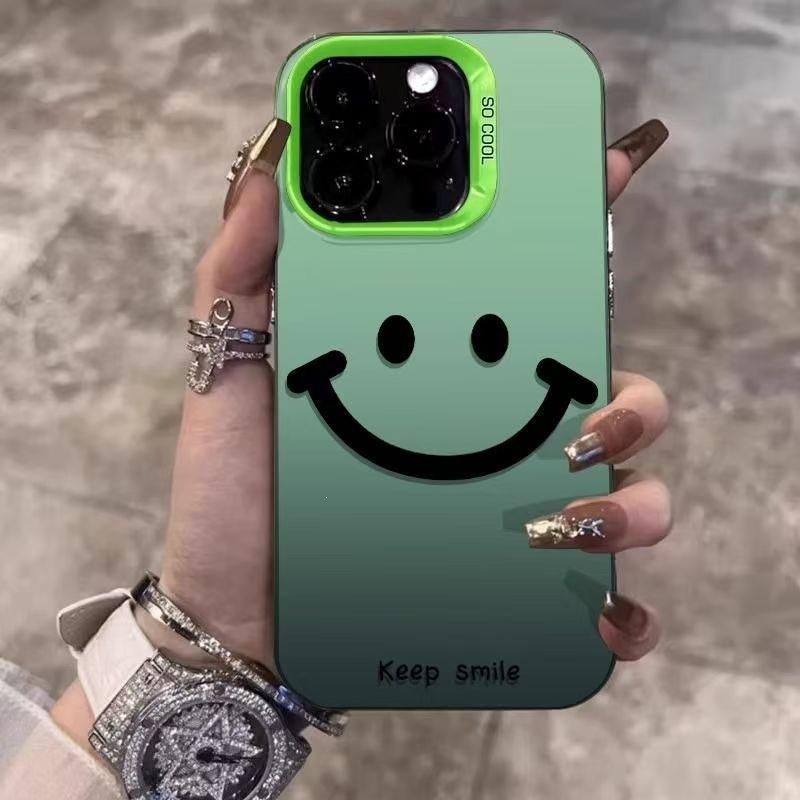 Simple smiley face Apple 16Pro mobile phone case iPhone15 color silver 14Promax premium 13 matte 12/11/x