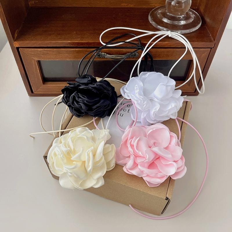 Flower Collar Choker Necklace Soft Fabric Flower Choker Tie Fabric Flower Chokers Cloth Accessories for Women Teen Girls