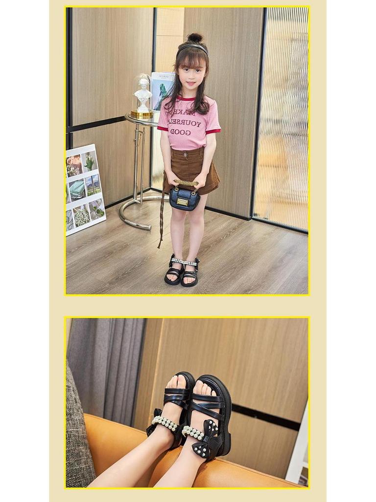 Girls' Summer Pearl Sandals - Casual, Versatile Princess Shoes for Beach Perfect for Small & Medium Children