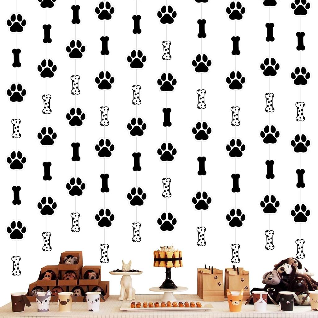 8Pcs Dog Paw Print Streamers Birthday Decorations - Dog Puppy Bone Theme Garlands Banners Ceiling Hanging Decors for Lets Pawty Birthday Baby Shower