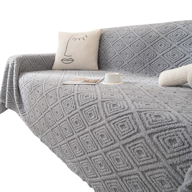 Modern Style Four Seasons Universal Back Plaid Plush Sofa Towel All-Inclusive Living Room Universal Cover Cover