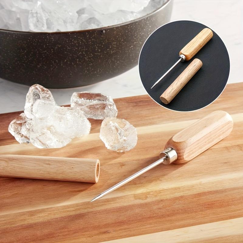 1PC Solid Wood Stainless Steel Long Ice Pick with Lid, Refrigerator Freezer Deicing Appliance, Single Fork Wooden Handle Ice Pick Ice Chisel Wine Set