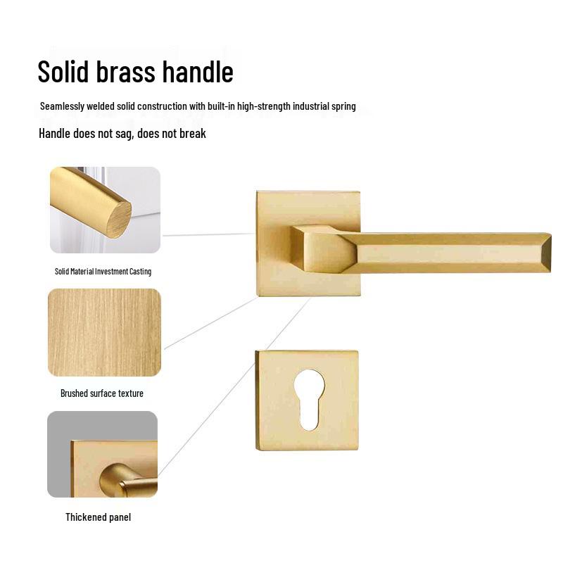 Brass Indoor Magnetic Silent Door Handle for Bedroom & Bathroom