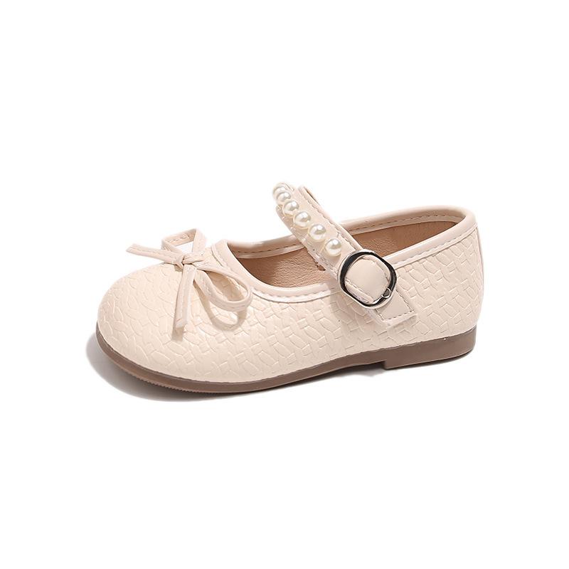 Sweet Pearl Bowknot Soft Sole Kids Girls Princess Casual Leather Shoes 21 бежевый