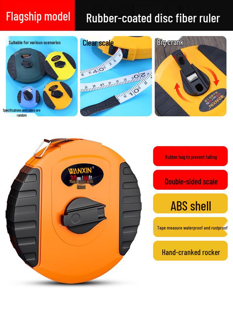 Precision Leather-Cased Fiber Measuring Tape: 10m to 100m for Industrial Surveying