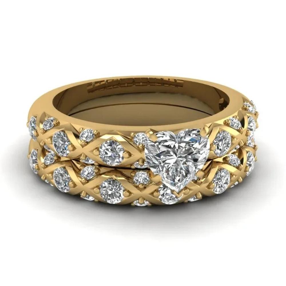 His and Hers Couple Rings Luxury Gold Color Women Heart Zircon Wedding Rings Set Men Stainless Steel Ring Wedding Jewelry Gifts
