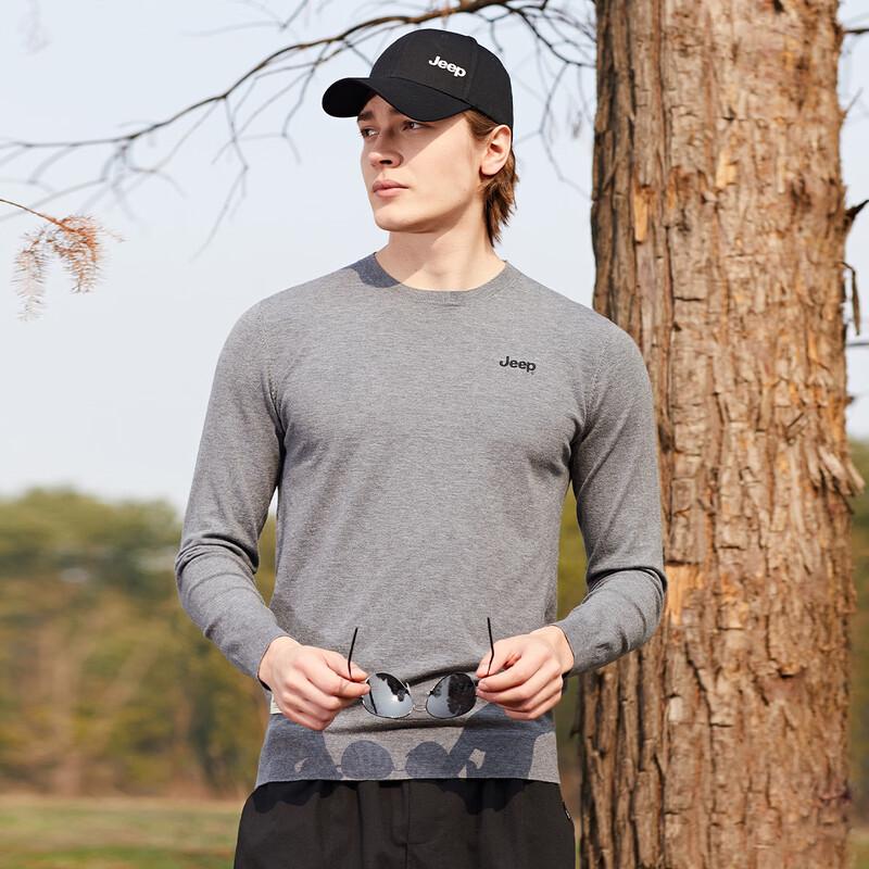 

JEEP Men s Versatile Solid Round Neck Long Sleeve Casual Sweater 2XL