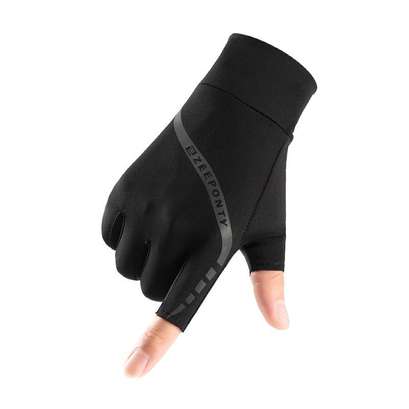 Herr sommar cykelhandskar i isilke, solskydd, halvfinger, två fingrar fria, pekskärmskompatibla