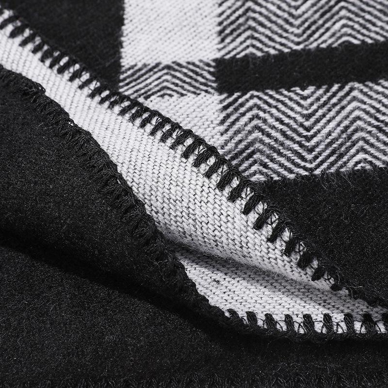 Solid Color Striped Shawl Cardigan: Warm, Versatile Imitation Cashmere Scarf for Autumn and Winter