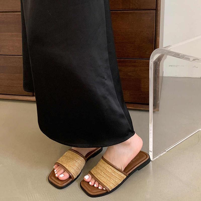 Summer Weave Women Beach Slippers Concise Open Toe Slide Ladies Outdoor Comfort Soft Sole Sandalias
