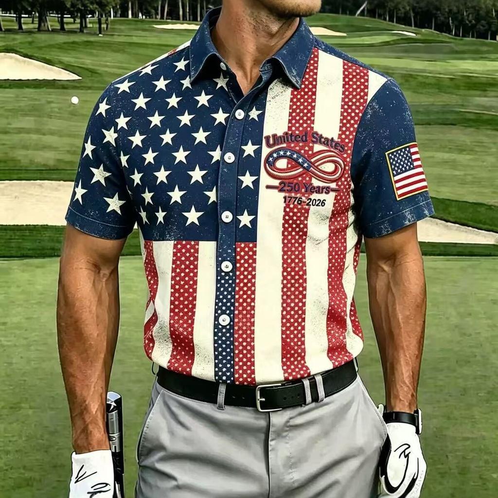 2026 New Men's American Flag 3D Printed Polo Shirt Summer Casual Short Sleeve Lapel Trend Sports