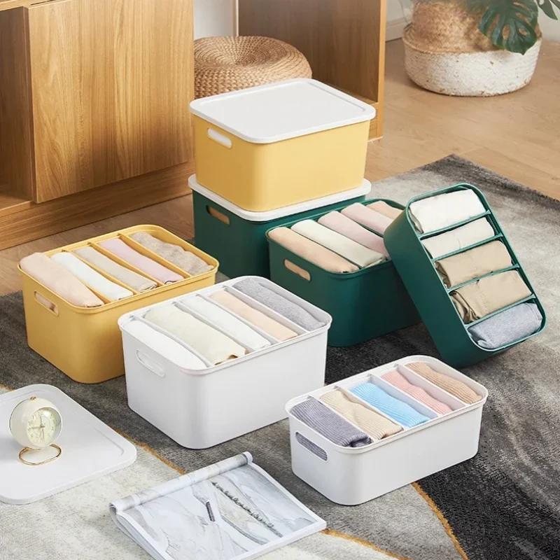 Plastic Clothes Storage Box Stackable Underwear Socks Compartment Organizer Container Toy T-shirts Jeans Closet Drawer Divider
