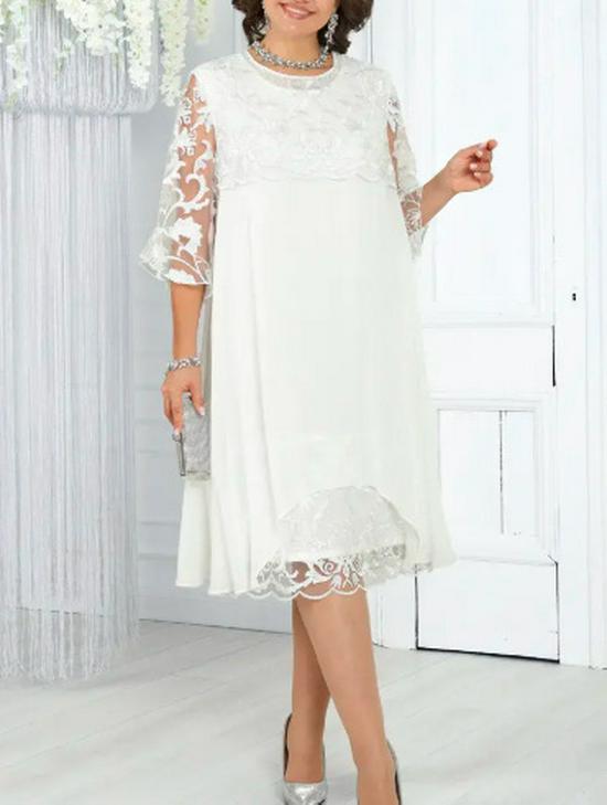 European & American Women's Embroidered Patchwork Round Neck Five-Point Sleeve Casual Dress